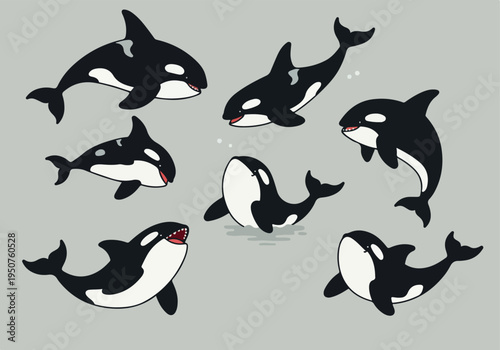 Pixel Art Orca Killer Whales Set Marine Life Sea Creatures