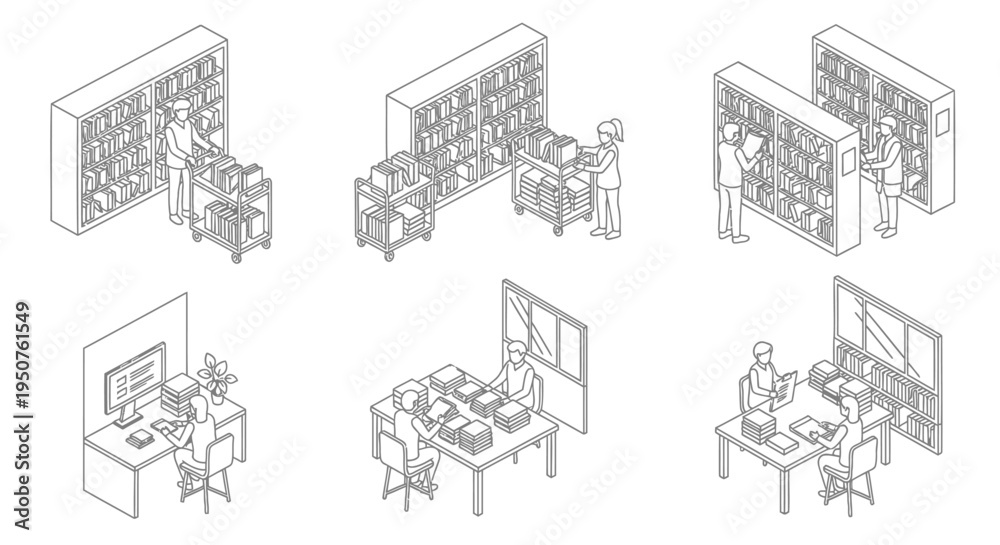Obraz premium Set of 6 office workspace icons vector