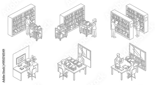 Set of 6 office workspace icons vector