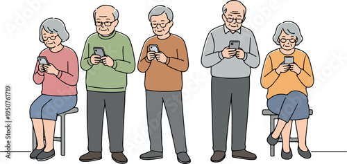 Seniors Using Smartphones Together Diverse Elders Connected Through Technology