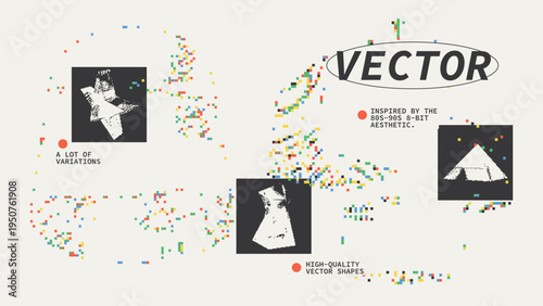 Geometric Shapes Set With Vector Bitmap Dithering Texture.