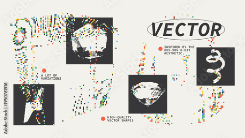Geometric Shapes Set With Vector Bitmap Dithering Texture.