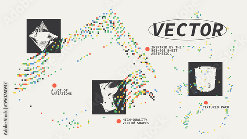 Geometric Shapes Set With Vector Bitmap Dithering Texture.