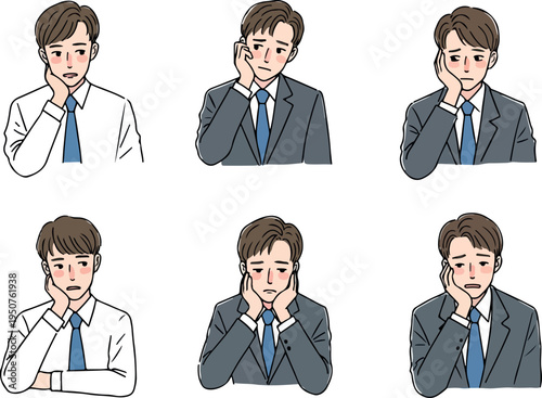 Worried Businessman Poses Flat Illustration Set