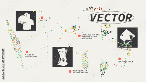Geometric Shapes Set With Vector Bitmap Dithering Texture.