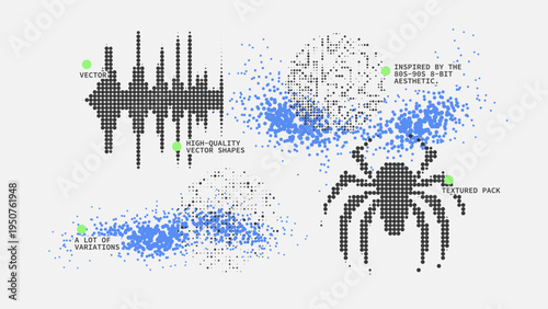 Geometric Shapes Set With Vector Bitmap Dithering Texture.