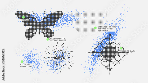 Geometric Shapes Set With Vector Bitmap Dithering Texture.