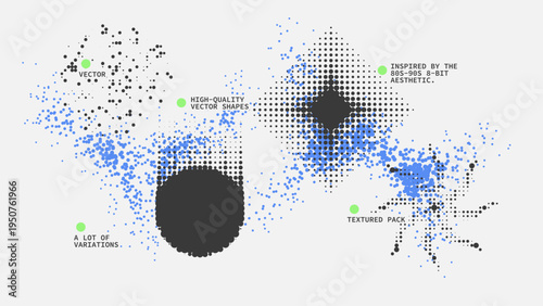 Geometric Shapes Set With Vector Bitmap Dithering Texture.