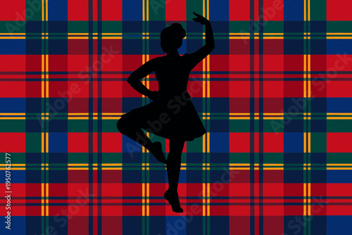 Scottish Highland Dancer Silhouette with Tartan Background