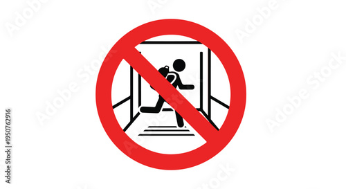 Graphic illustration of a sign prohibiting running in a doorway with a red circle and diagonal line.