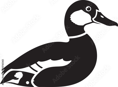 Black and white silhouette of a fulvous whistling duck on a white background. 