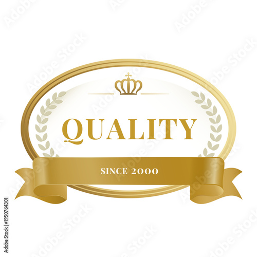 Premium Gold Quality Badge with Ribbon and Crown
