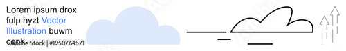 Weather forecast, cloud computing, growth, progress, minimalism, conceptual illustration. A simple cloud design with dynamic lines and arrows. Cloud computing and growth ideas