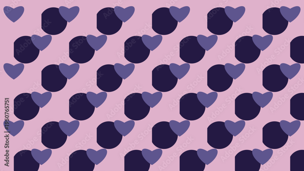 Fototapeta premium Romantic Purple Hearts and Ellipses Pattern