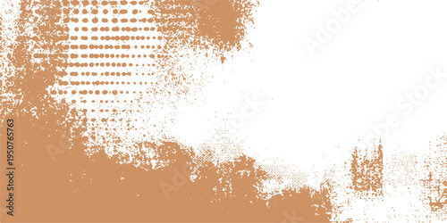 An abstract brown grunge vector illustration featuring a dirty ink splash design on an old paper texture backdrop with a decorative gold border frame