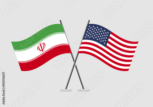 Iran and United States vector flags in timeless ceremonial layout