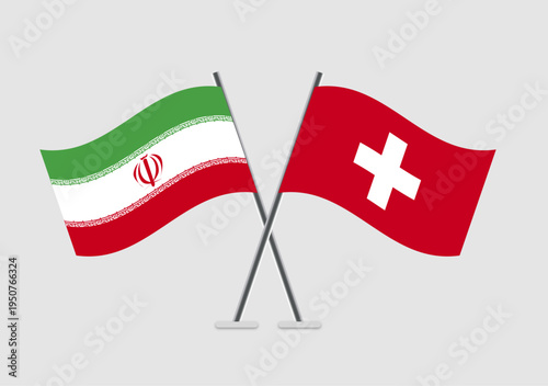 Iran and Switzerland vector flags with clean flat pole design
