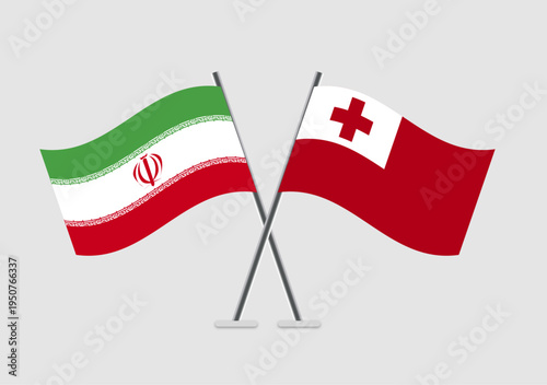 Iran and Tonga vector flags laid in formal graphic tone