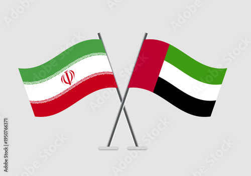 Iran and United Arab Emirates vector flags illustration with unity tone