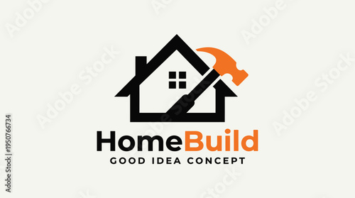 Modern HomeBuild Construction Logo with Hammer Roof Concept for Building and Renovation Company