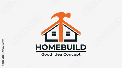 Modern HomeBuild Construction Logo with Hammer Roof Concept for Building and Renovation Company