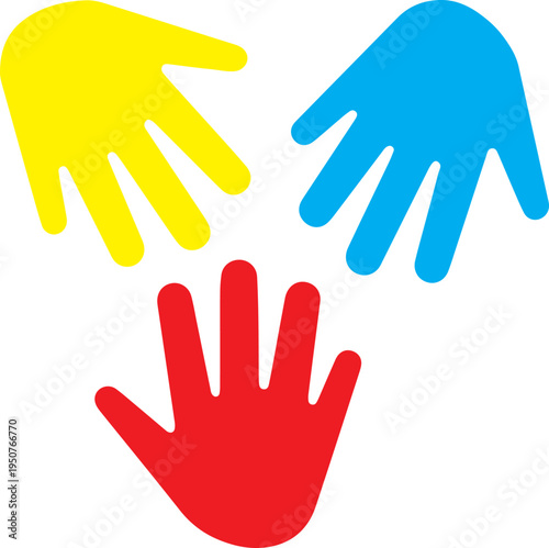 Colorful Hands Icon Unity and Teamwork Concept
