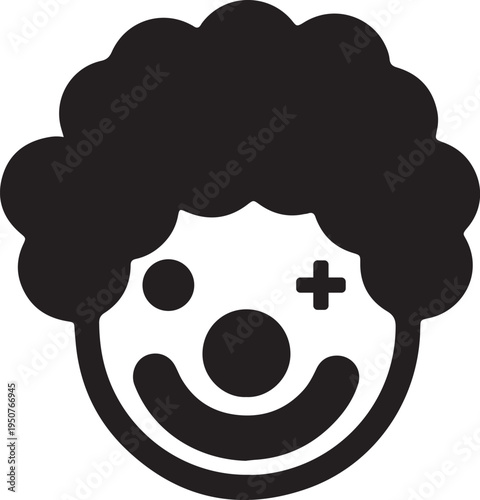 Clown Face Icon with Curly Hair and Smile