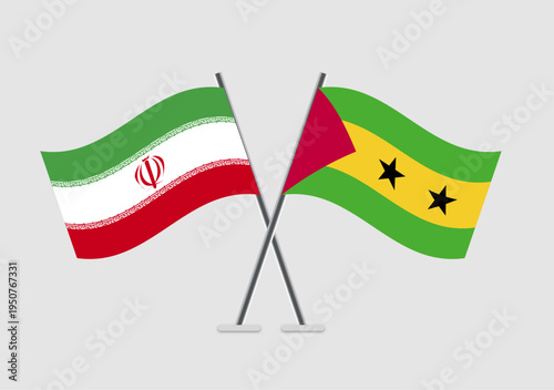 Iran and Sao Tome and Principe vector flags visual with flat pole effect