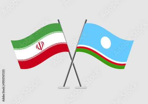 Iran and Sakha Republic vector flags in full-frame 2D vector