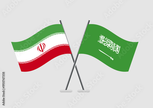 Iran and Saudi Arabia vector flags paired in concept of agreement