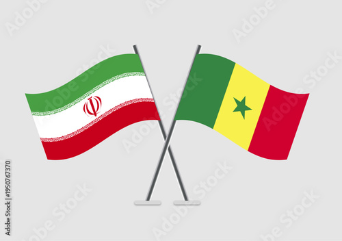 Iran and Senegal vector flags artwork on simple gradient base
