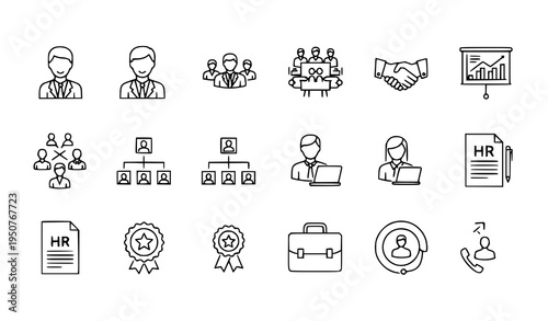 Business and HR line icons set office management employee vector outline