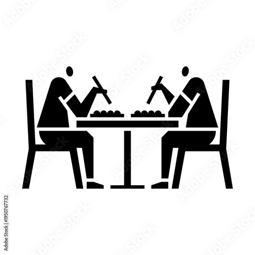 eating with friend glyph icon. eating illustration.