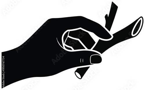 Silhouette hand holding small branch twig—minimal botanical concept and environmental care gesture.