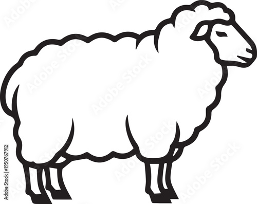 Stylized line drawing illustration of a sheep profile, black and white graphic of a farm animal for creative projects