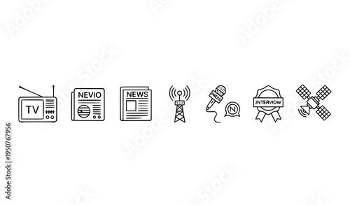 News outline icons collection TV radio newspaper press journalism vector