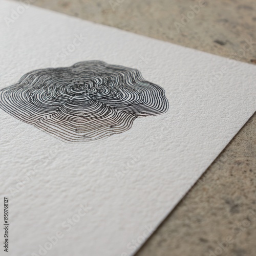 Close-up of intricate, layered lines forming a rounded shape on textured white paper