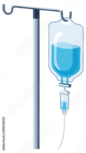 Intravenous IV Drip Bag with Saline Solution on a Medical Stand