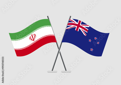 Iran and New Zealand vector flags with clean graphic design structure