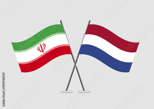 Iran and Netherlands vector flags in dual identity graphic layout