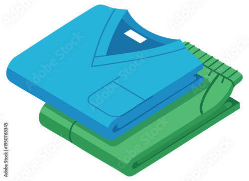 Folded Blue Medical Scrub Top and Green Pants Uniform Vector Illustration