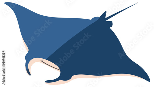 Blue Manta Ray Swimming Ocean Creature Flat Vector Illustration