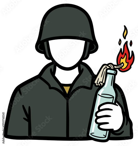 Soldier or Rebel Holding a Burning Molotov Cocktail Vector Icon