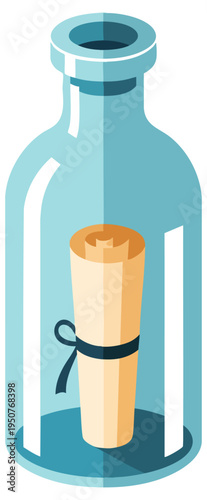 Message in a Bottle Vector with Rolled Parchment Scroll Illustration