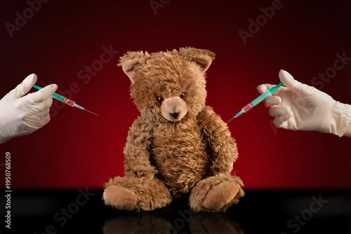 Teddy bear getting vaccinated