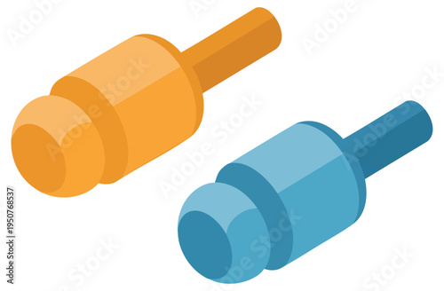Orange and Blue Isometric Hardware Dowels and Plug Components