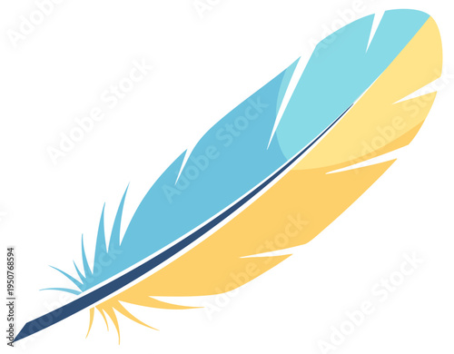 Stylized Blue and Yellow Bird Feather Vector Illustration on White Background