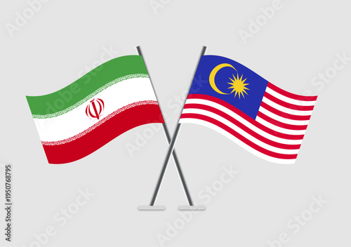Iran and Malaysia vector flags with realistic flag motion