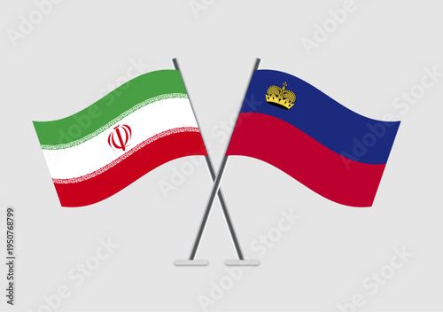 Iran and Liechtenstein vector flags in patriotic flat graphic style