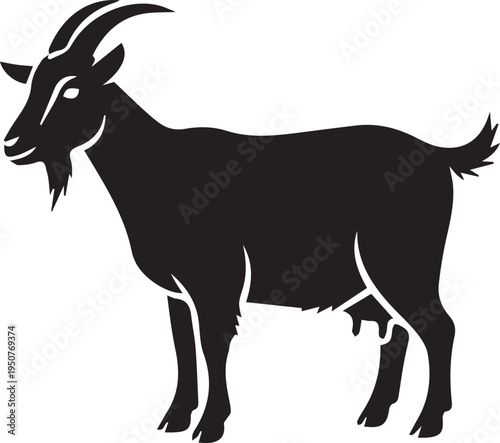 Illustration of black silhouette of a goat with horns